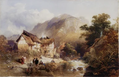 A aldeia de Sayn, no rio Bertich Bach, Prússia (bodycolour e aquarela sobre papel)